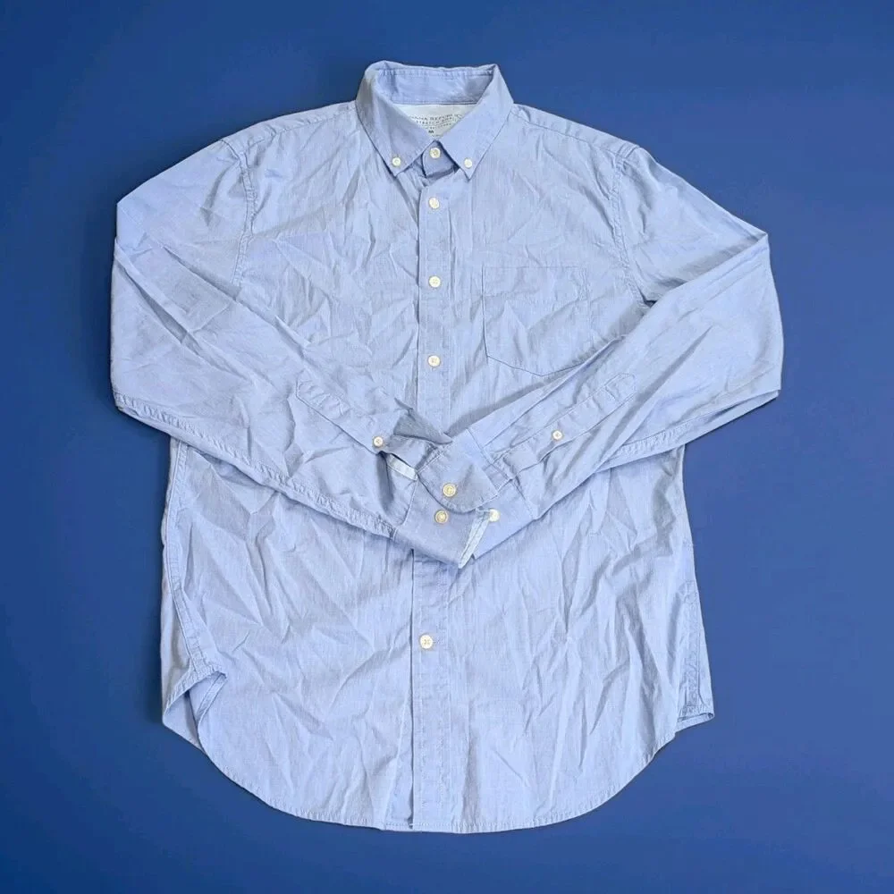 Banana Republic‎ Grant Slim Shirt Mens Medium Light Blue Luxe Stretch Poplin